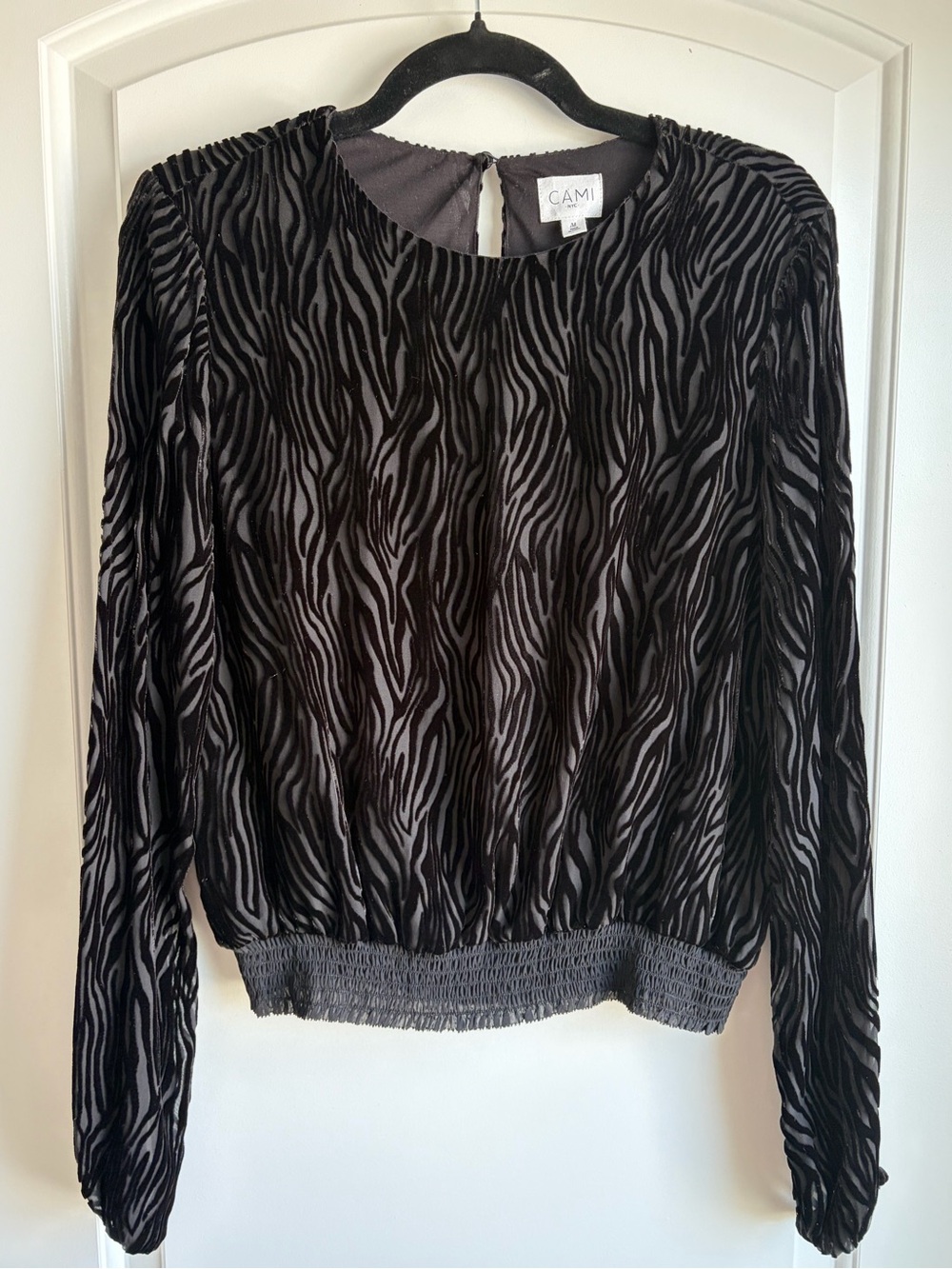 CAMI NYC Black Zebra Burnout Velvet Silk-Blend Blouse Medium NWOT